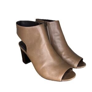 Tory Burch Women’s 7 Booties Brown Open Toe Ankle High Block Heel Zip